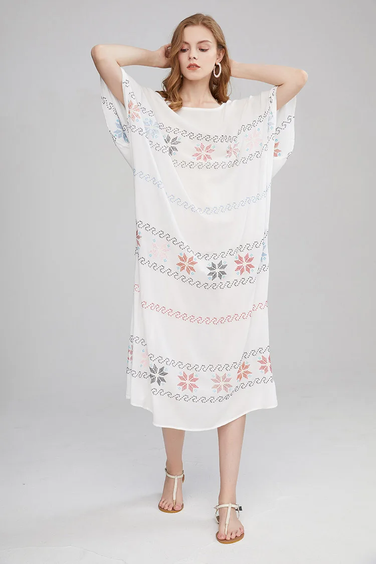 Свободное шикарное платье миди с вышивкой, с рукавом до локтя, винтажное, Vestidos, лето, осень, Пляжное, бохо, повседневная одежда, длинное сексуальное платье, женские платья