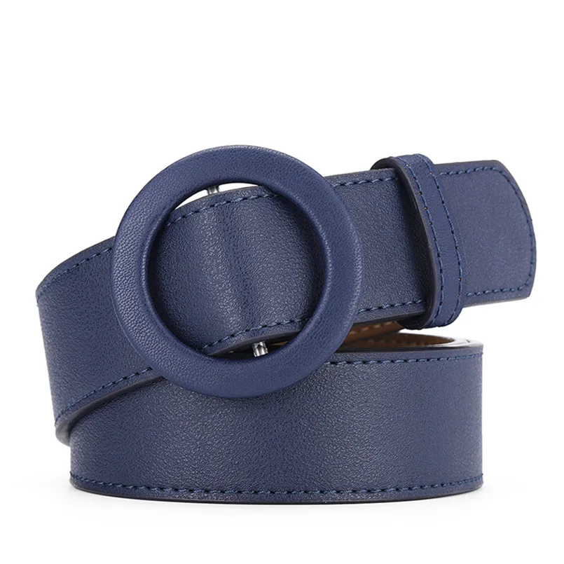 Navy Модные женские ремни с круглой пряжкой кожаные женские аксессуары Cinto Feminino пояс брючный ремень поясной ремень для дам - Цвет: Navy