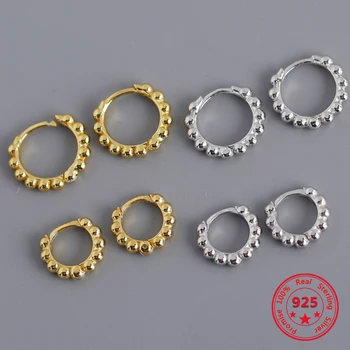 

925 Sterling Silver Earring Ear Clip Classic Small Round Beads Gold Hoop Earrings Punk Simple Circle Earring Women Jewelry Gift