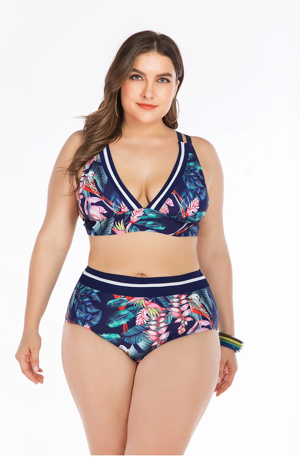 Women Plus Size Leopard Tankini Set Bikini Swimwear Print Two Piece Beach Swimsuit Bathing Suit Halter Ladies Swim Clothes - Цвет: Небесно-голубой