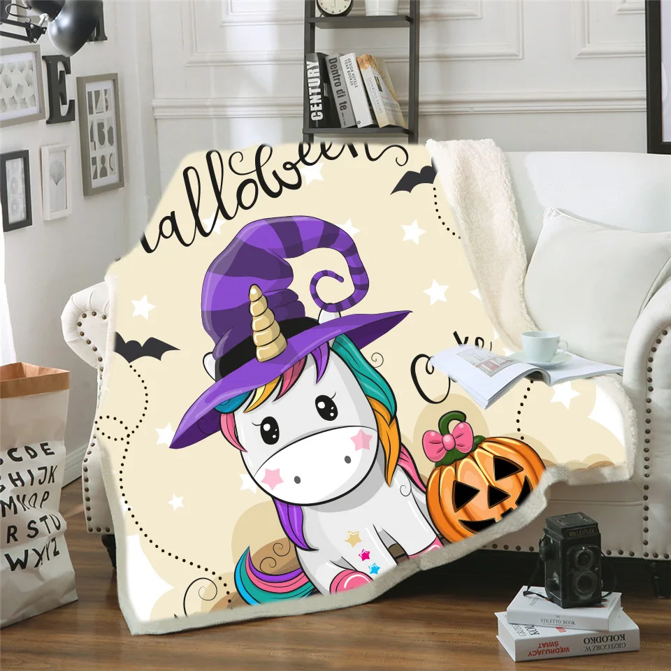 

Cartoon printed Halloween Blanket Adult child Sherpa Fleece easy wash Blankets Bedding anime throw blankets on Bed Home Textiles