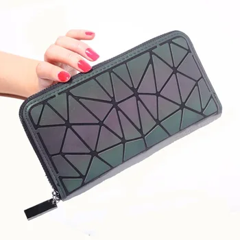 

2020 fashion women long wallet geometric embossed luminous female zipper wallet purse lady card wallet handbag