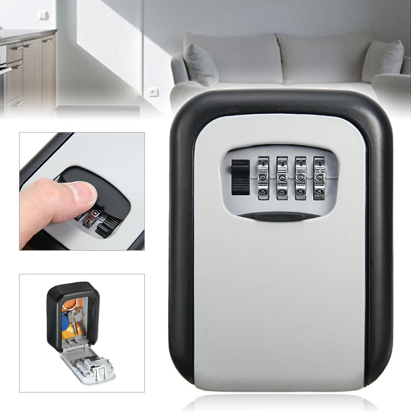 1pc 4 Digit Combination Key Lock Box Aluminum Wall Mounted Key Lockbox