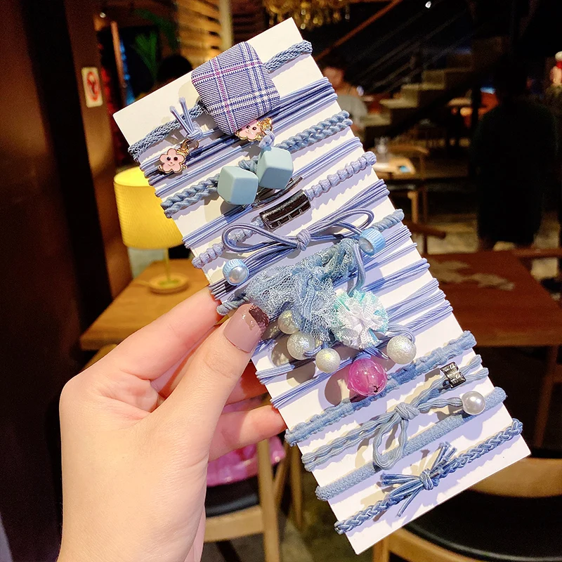 16pcs 2 1 комплект, новинка, элегантные милые эластичные резинки для волос в виде цветка для женщин и девочек, резинка для волос, резинка для волос, повязка на голову, набор аксессуаров для волос - Цвет: 16pcs 2