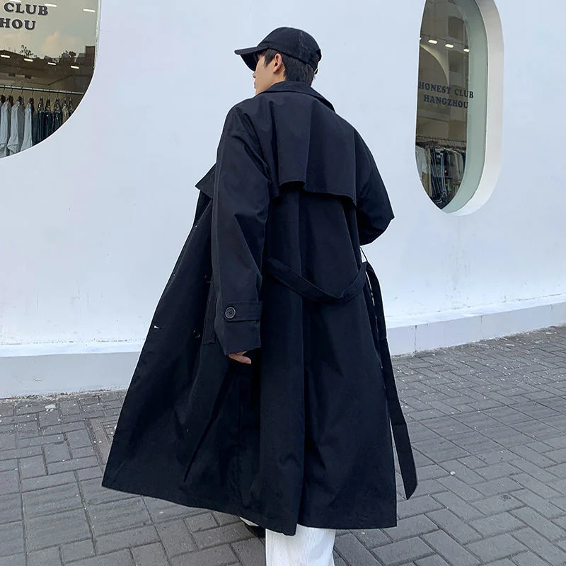Men's Windbreaker Coat Medium Long Solid Color Double Breasted Knee Length Spring And Autumn Loose Casual Fashion Surprise Price | Мужская