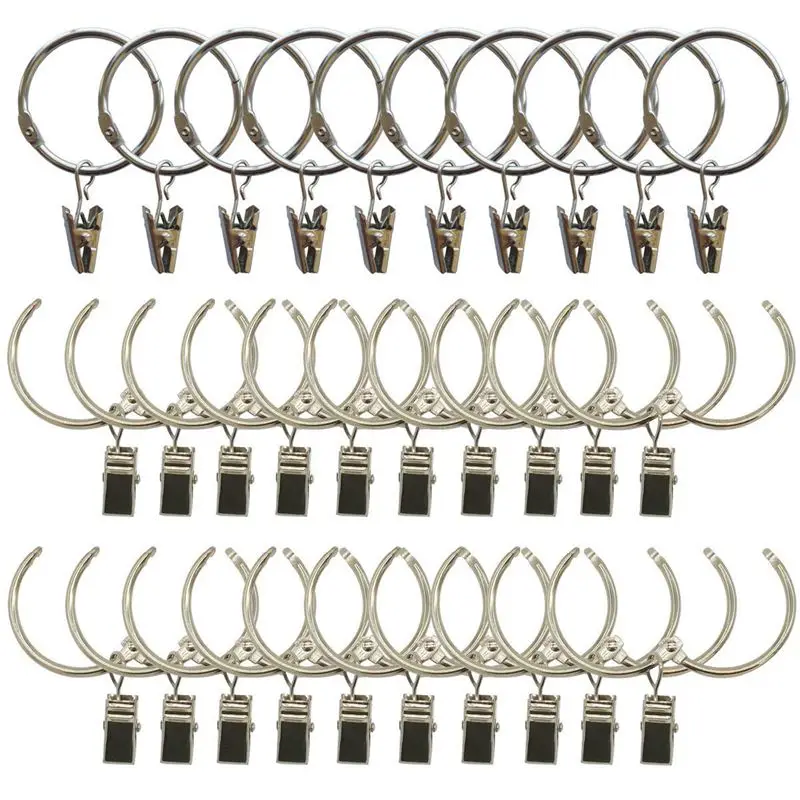 

30 Pack Curtain Clips with Rings Metal Rustproof Drapery Rod Rings Hooks with Strong Clip Easy Open and Close 1.5 inch Interior