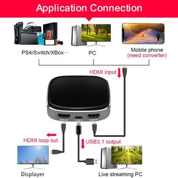 

4K/60Hz HDMI to Type-C Video Card Box Live Broadcast Support Mobile Phone Live Straming for Game Console/TV BOX/Camera