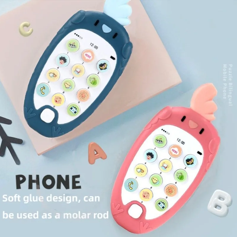 Juguetes Educativos de aprendizaje para bebé, mordedor con teléfono móvil de dibujos animados para chico, regalo para bebé, juguete educativo bilingüe para enseñanza