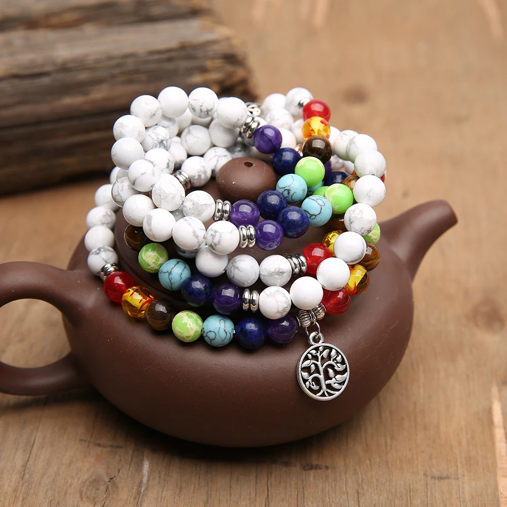 SHINUS BOHO mala бисер Йога браслет натуральный камень 8 мм бисерный декларирующий браслет женский ручной работы paryer Браслет Bijoux