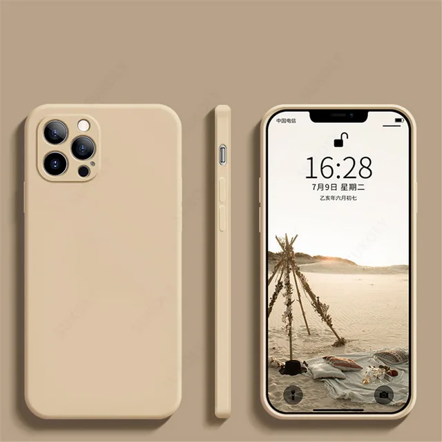Luxury Liquid Silicone Case on For iPhone 13 11 12 Pro Max SE 2 2020 XS Max XR X 7 8 6 6S Plus Cover Soft Camera Protection Case Khaki