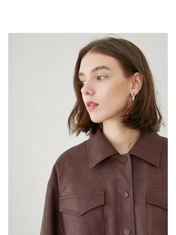 chaquetas mujer Women Autumn Vintage Casual Loose PU Leather Short Coat casaco moda feminina biker jacket cropped jacket