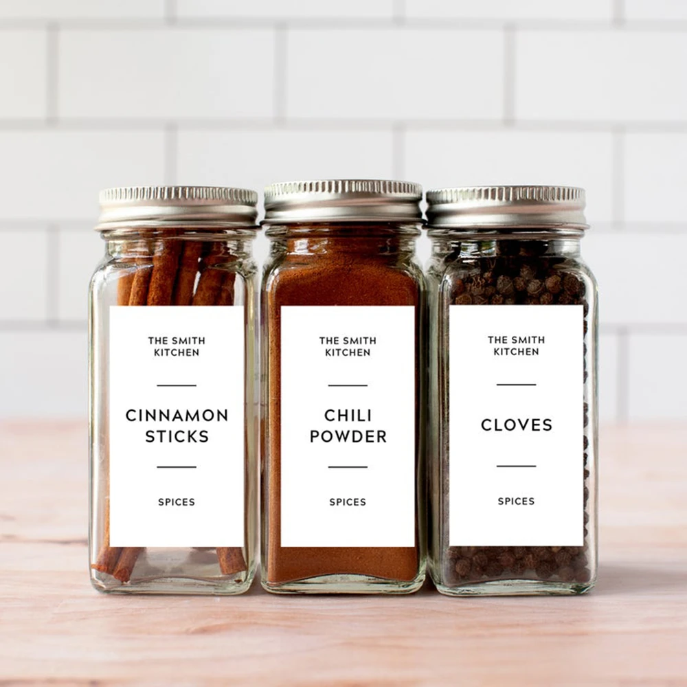 Personalized Minimalist Spice Labels Rectangle Modern Kitchen Storage Labels Waterproof Oil Proof Adhesive Sticker