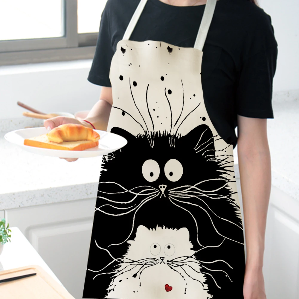 Silstar Tex Cute Black Cat Printing Aprons Home Cooking Children Bib Dress Accessories Chef Woman Aprons Hairdresse