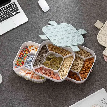 

5 Grids Candy Snack Box with Lid Fruit Organizer Food Storage Box Case Nuts Container Fruit Plate Tray Candy Dish Double Layer