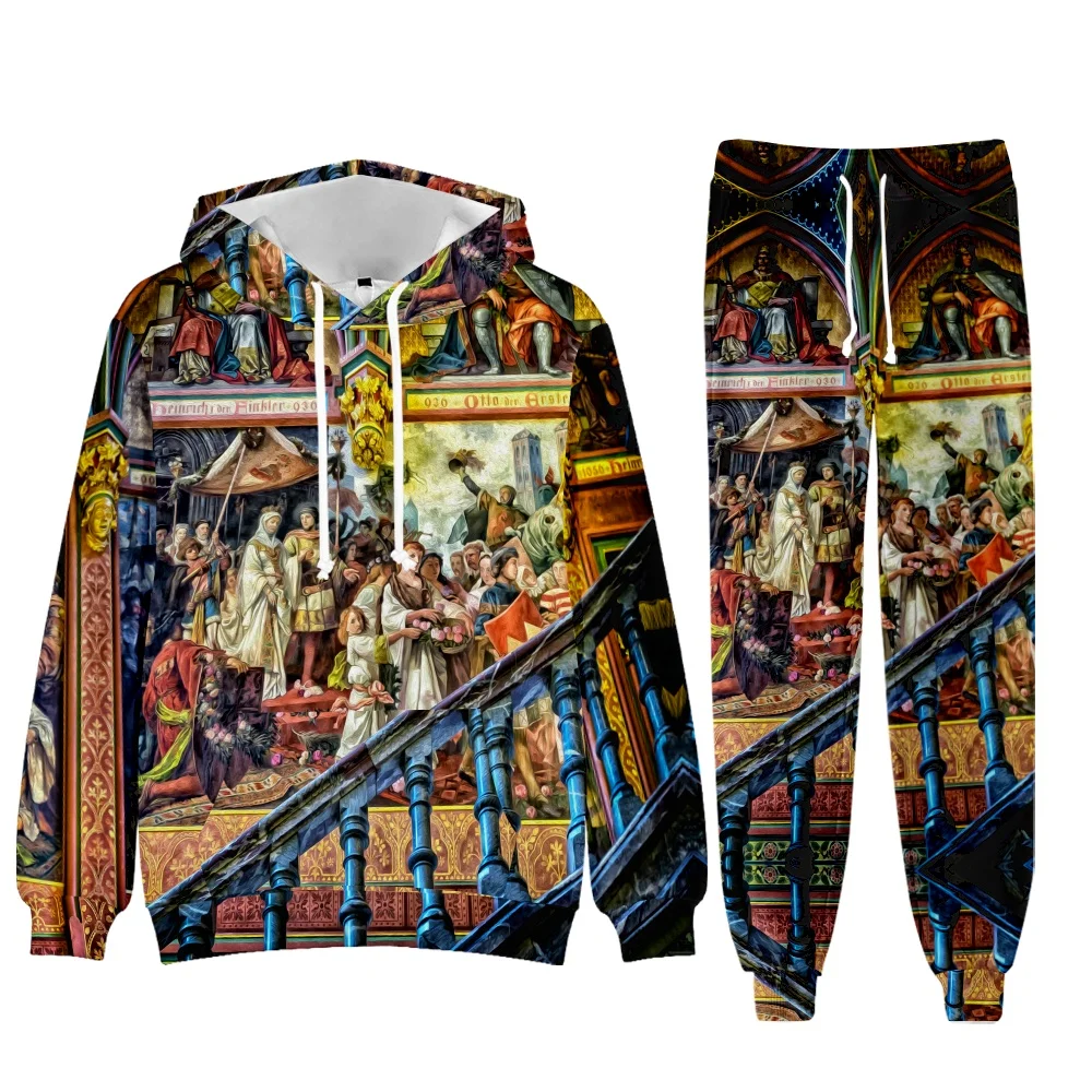 Brand Men Tracksuit 2 Piece Hoodie Pants Starry Sky Oil Painting Mens Sweat Suit Set 3D Print Plus Size Jogger Sets Men Clothing