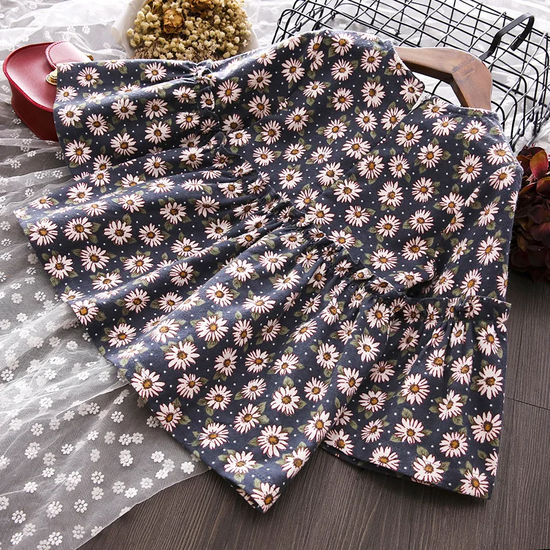

2018 Korean-style Autumn New Style Girls 2 Colors Sunflower Waist Frilled Child Shirt Dress N6329
