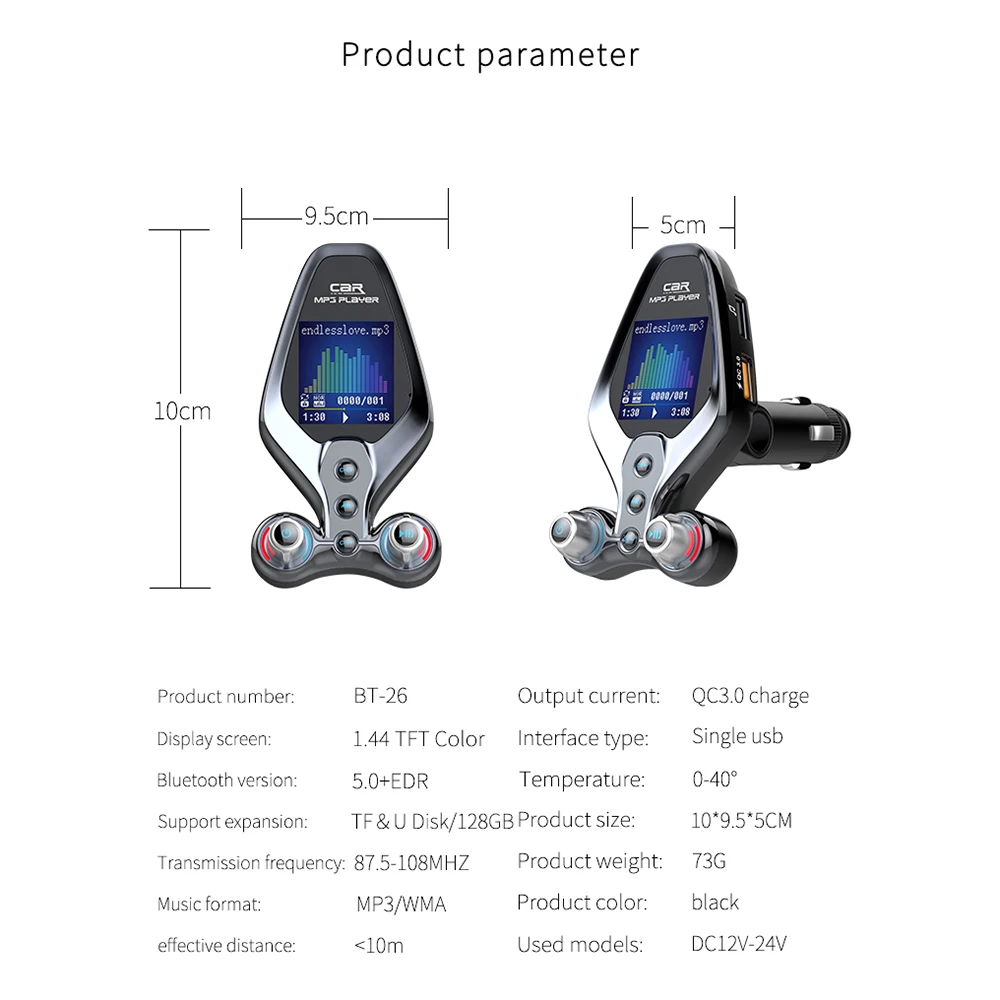 FM Modulator Transmitter Bluetooth 5.0 FM Radio QC3.0 USB Car Charger Handsfree Car Kit Wireless Aux Audio Transmitter fm transmitter