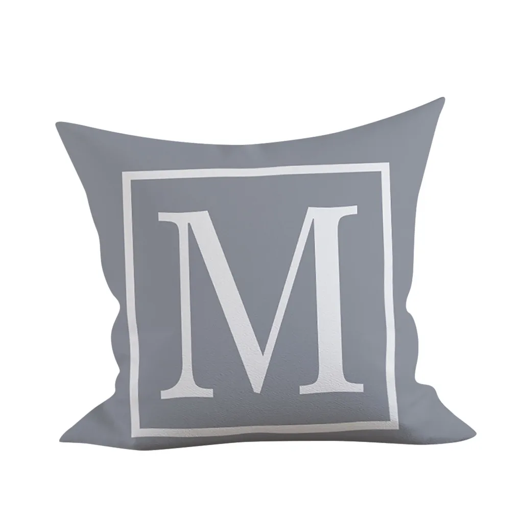 Simple Letter Cushion Cover English Alphabet Decorative Throw Pillowcase Polyester Pillow Cover sofa car bed Decoration наволоч - Color: M