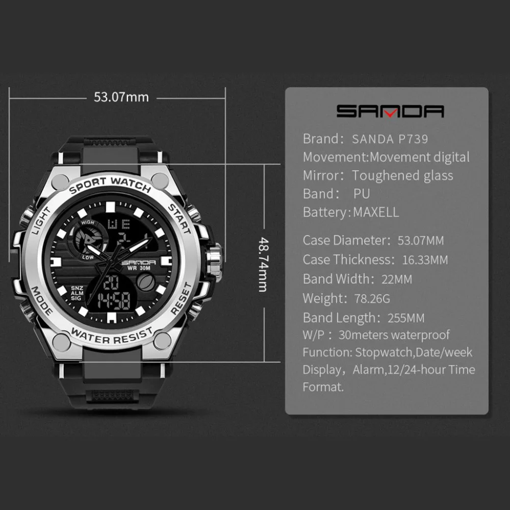 reloj мужские спортивные часы с двойным дисплеем Аналоговый Цифровой светодиодный электронный модные наручные часы reloj hombre erkek kol saati