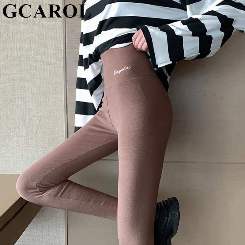 GCAROL Women Thick Fleece Legging High Waist Letters Legging Pants Stretch Winter Seamless Fitness Can Be Worn Below Zero image_1