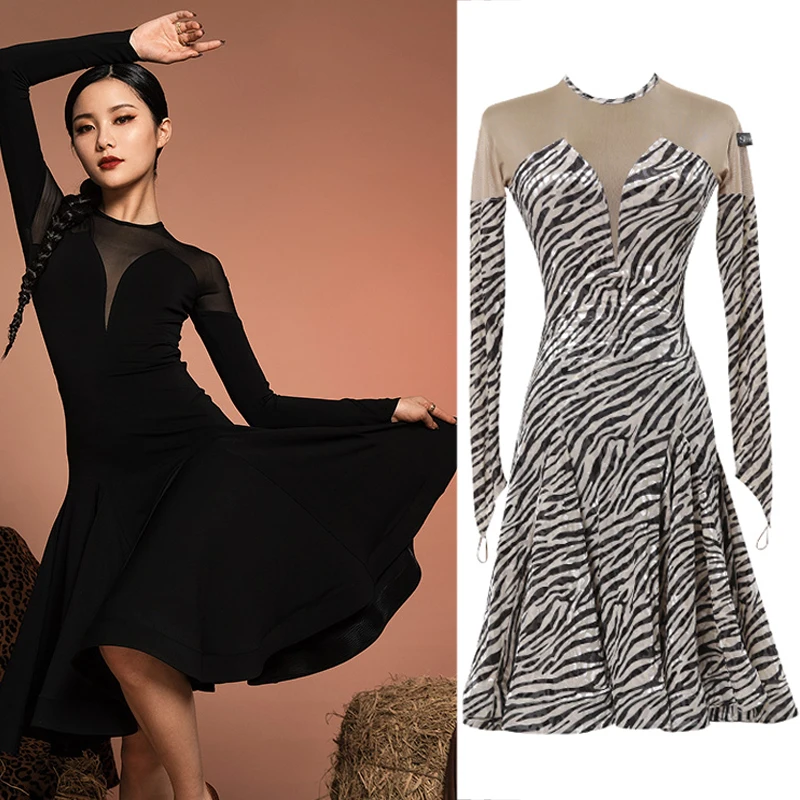 

New Long Sleeves Latin Dance Dress Ballroom Dance Dress Women Latin Dance Costume Salsa Prom Dresses Stage Practice Wear SL5576
