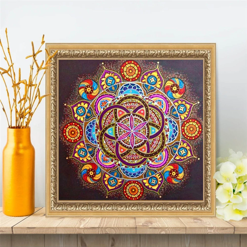 Huacan Diamond Painting 5d Mandala Diamond Art Farmhouse Home Decor Mosaic  Flower Handmade Gift Wall Art