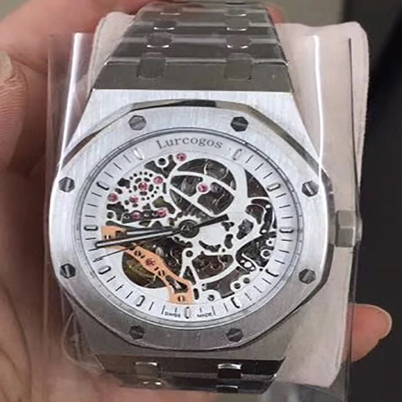 Роскошные брендовые автоматические механические серебристо-серые мужские часы с сапфировым стеклом, прозрачные золотые часы с каркасом, часы AAA - Цвет: 07