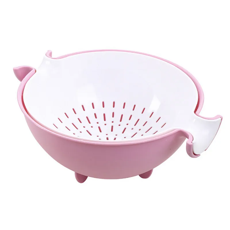 pink Двухслойные дренажные корзины Многофункциональная Корзина для мытья овощей и фруктов съемные кухонные инструменты - Цвет: pink