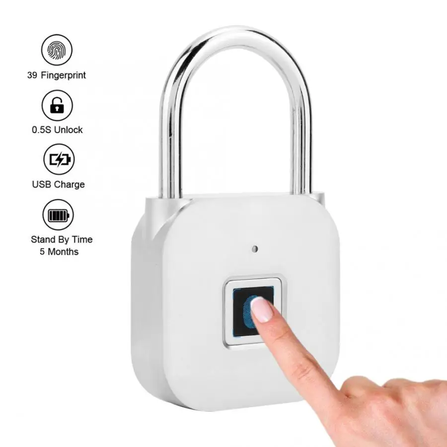 Fingerprint Lock Zinc Alloy Fingerprint Waterproof Padlock LED Door Lock Security Keyless fechadura digital
