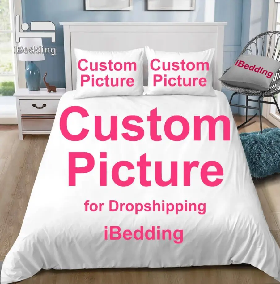 iBedding Custom Image Bedding Set Customized 3D Printed Duvet Cover Sets with Pillowcase Twin Full Queen King POD Dropshipping