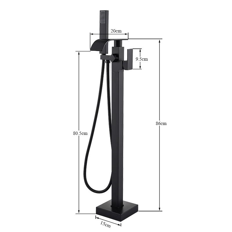 Bathroom Bathtub Faucet Black Brass Tub Faucet Floor Mounted Shower Mixer Tap Waterfall Spout Free Standing Hot and Cold Mixer bathtub faucet water mixer