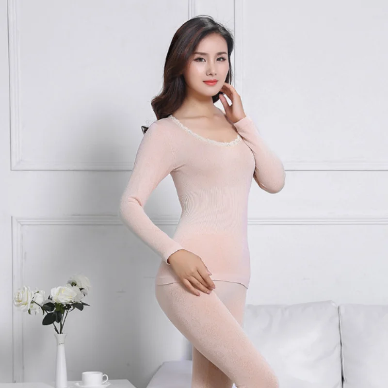 Womens Thermal Underwear Lace Sets Print Luxury Long John Thermal Tops and Bottom Suit Winter Body Shape Lingerie ouc1727