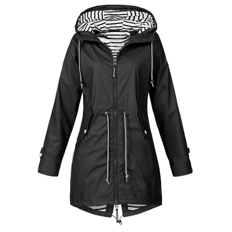 Loozykit Женская куртка, пальто, водонепроницаемая переходная куртка, уличная походная одежда, легкий плащ, женский плащ - Цвет: Black