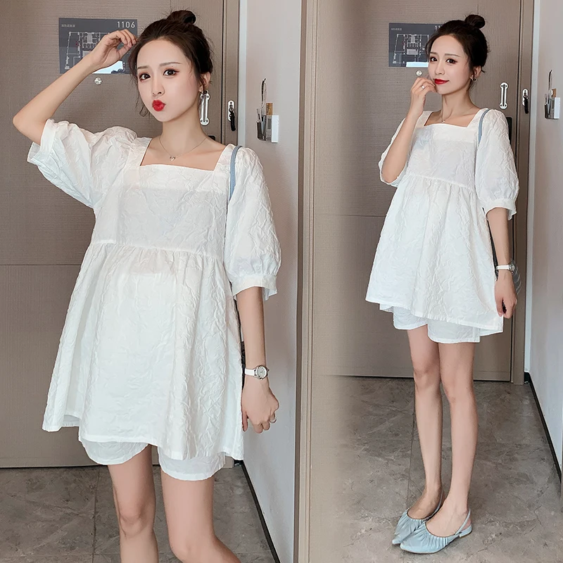 91690# Maternity Tops+ Pants Two-piece Maternity Clothes Loose Stylish Short Sleevess Set Pregnant Women Pregnancy Clothes