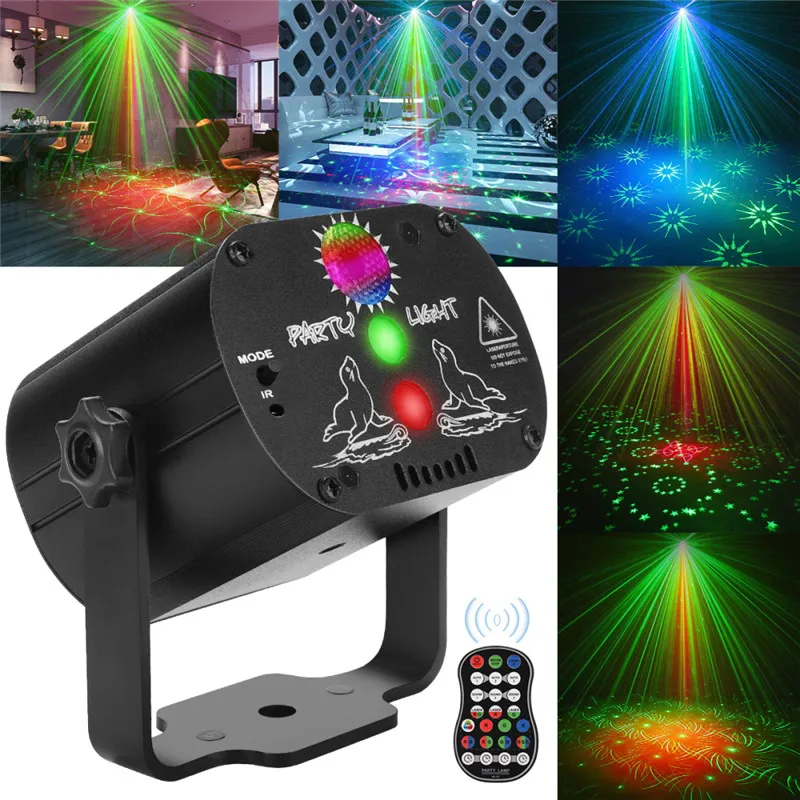 

60 Patterns RGB Stage Lights Voice Control Music Led Disco Light Christmas Laser Projector Lights Effect Lamp With Controller