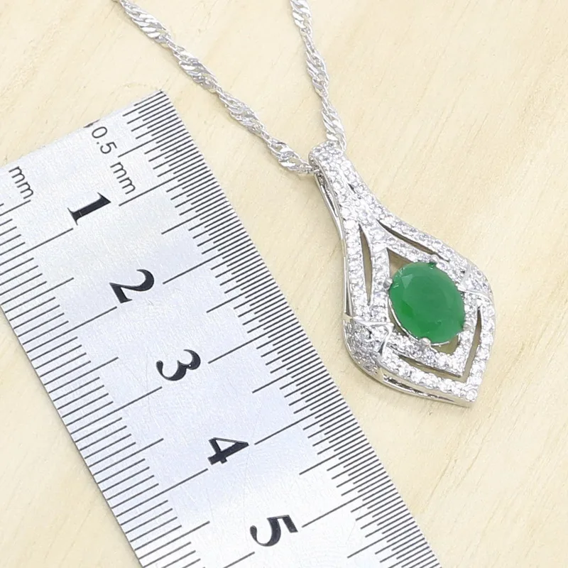 Женские 925 серебряные ювелирные наборы из серьг кольца и кулона ожерелье набор зеленый кристалл 5 цветов