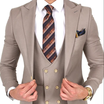 

Men's Suits Regular size Three Pieces Double breasted Vest Classic Fit Tuxedos Groomsmen Wedding Suits (Blazer+vest+Pants)