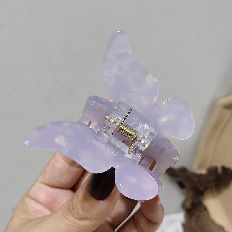 large claw hair clips 2021 Summer Small Purple Butterfly Hair Claws Hairpin Cute Transparent Grabs Acrylic Hair Clip for Women Sweet Accessories vintage hair clips