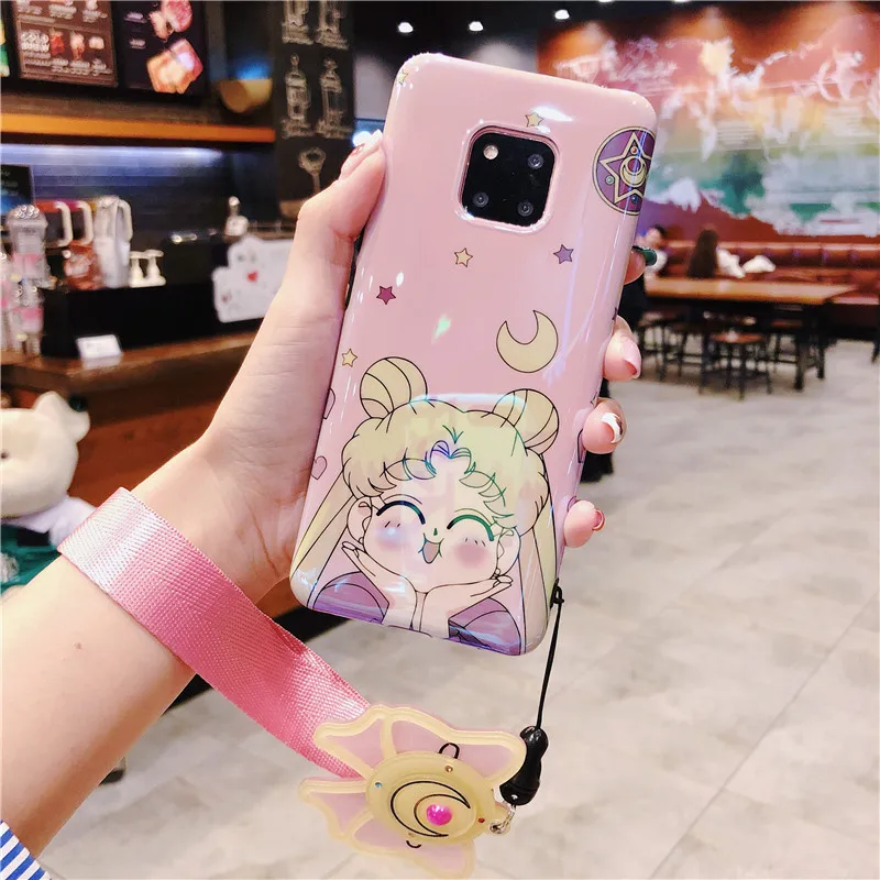 Чехол для Samsung Note 10 plus розовый чехол телефона Sailor Moon galaxy note 8/9 + зеркальный ремешок