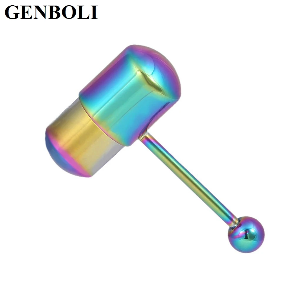GENBOLI Rock Vibrating Tongue Ring Tongue Piercing Stainless Steel Body Jewelry With 2 Batteries Painless Health Jewelry