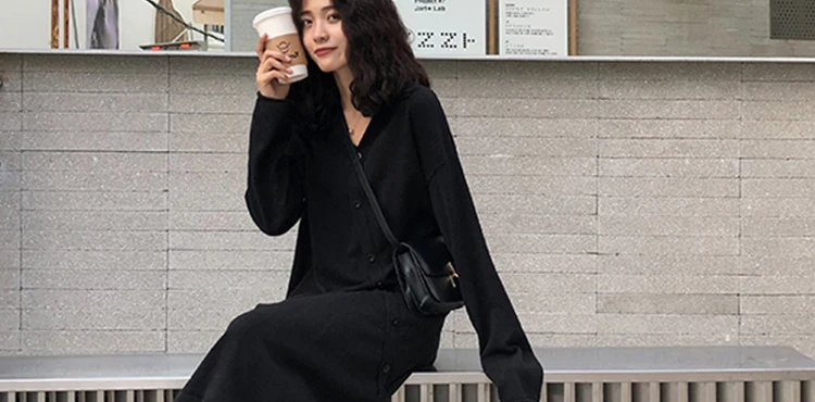 2021 Autumn Plus Size 4XL Women Dress Loose Long Sleeve Ladies Vestidos Khitted Design Button Dresses V-Neck Brand Robe KE1881