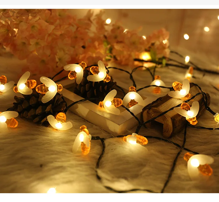 Светодиодный светильник на солнечных батареях с милой медовой Пчелой, 20 светодиодов, 50 светодиодов, 100 светодиодов, пчела, уличная садовая забор, патио, Рождественская гирлянда, светильник s