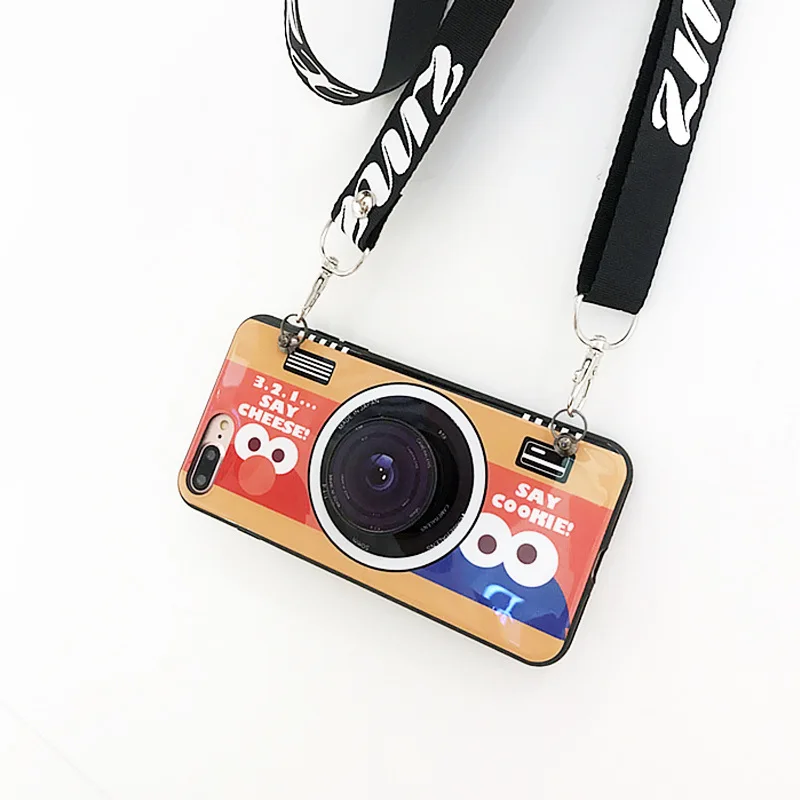 

Cartoon Sesame Street Cookie Elmo Camera Phone Case For 7 7 Puls 6 6S 7 8 Puls X Xs XR Xsmax Cases Soft Silicon Lanyard Cover