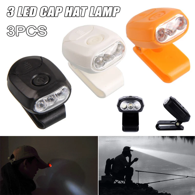 

Newly 3pcs Practical Mini Clip On Head Light Fishing Camp Hunting 3 LED Cap Hat Lamp BF88