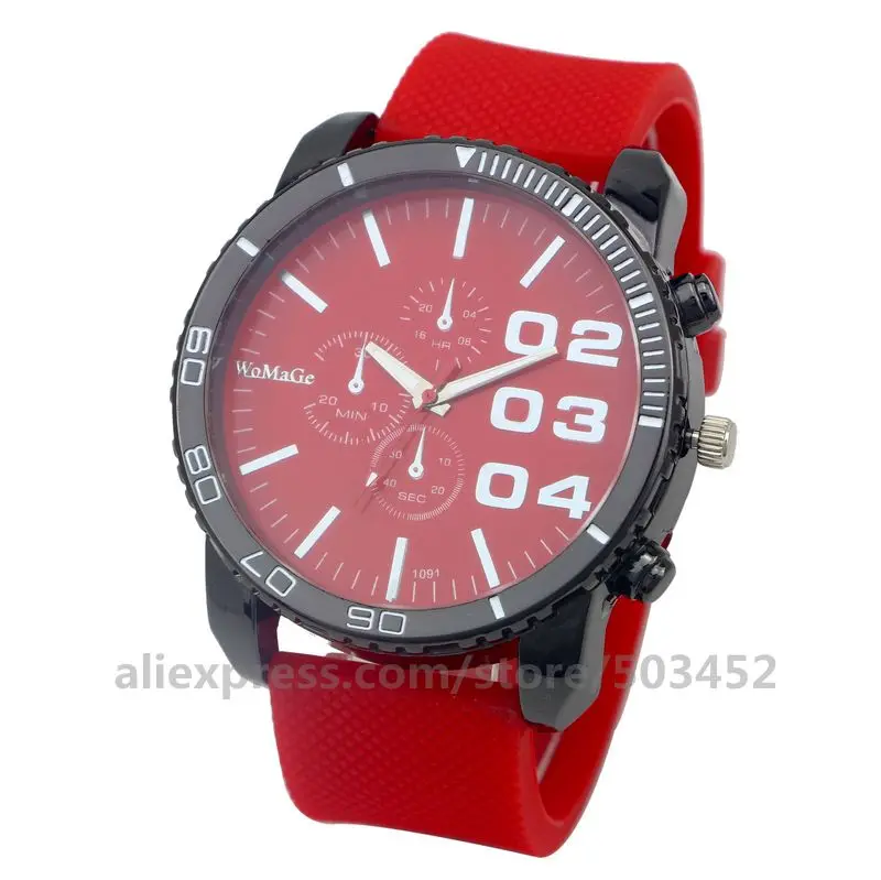 100 шт./лот, женские часы 1091, Элегантные наручные часы со стальным ремешком, модные часы с очень большим циферблатом, подарки, циркониевые часы, мужские часы - Цвет: red