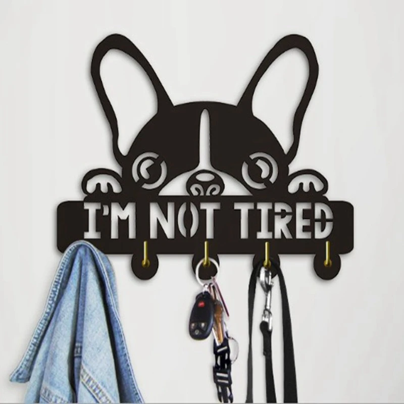 Boston Terrier Shape Kitchen Door Wall Hook I'M Not Tired Dogs Wooden Pug Hanger Mounted Keys Pockets Holder | Дом и сад
