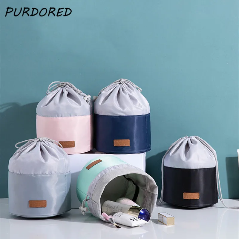 PURDORED 1 Pc New Drawstring Cosmetic Bag Waterproof Barrel Cylindrical  Makeup Bag Travel Toiletry Bag Beauty Case Neceser - AliExpress