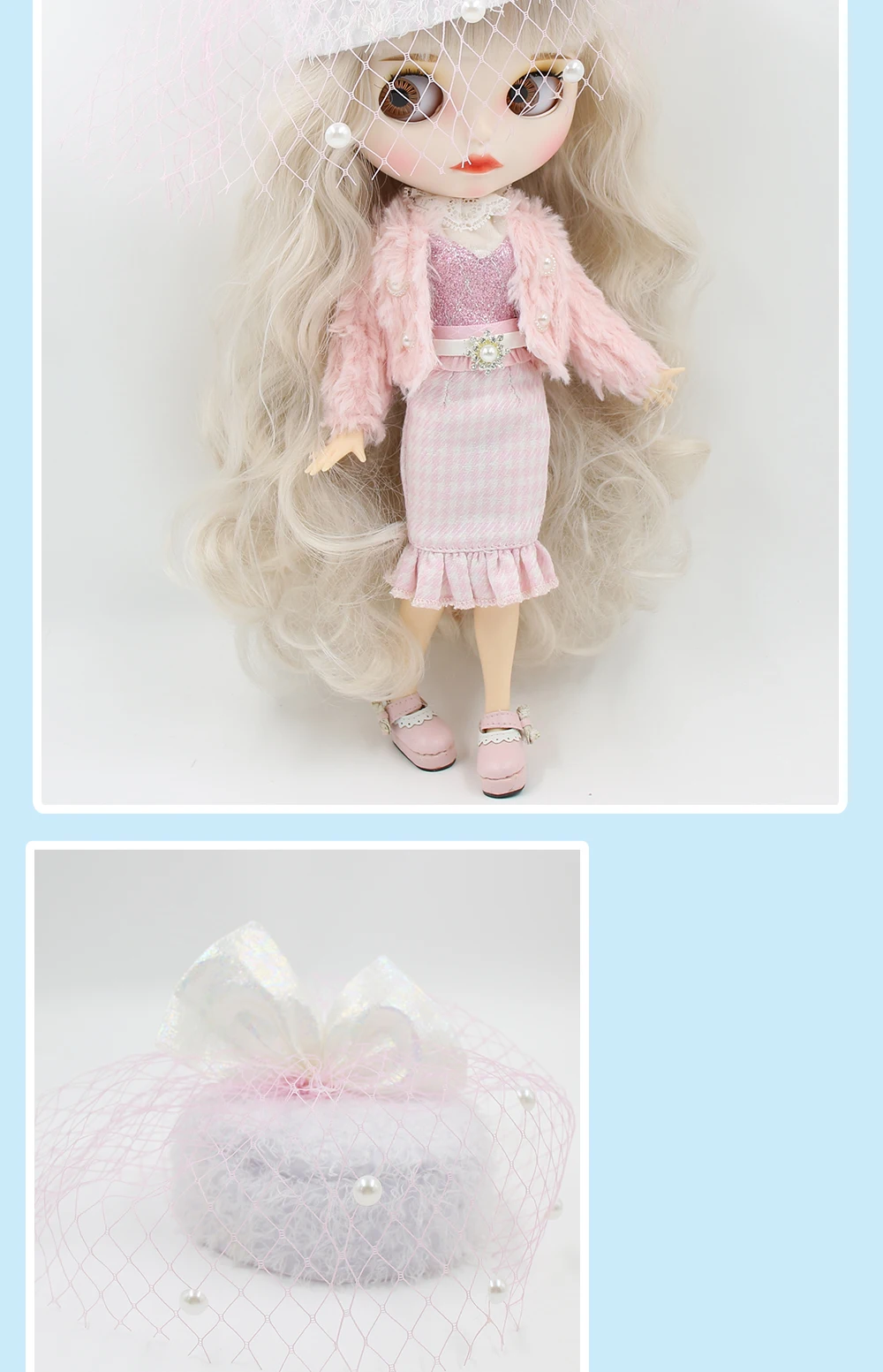 Neo Blythe Doll Pink Banquet Dress with Coat, Hat & Bag 4