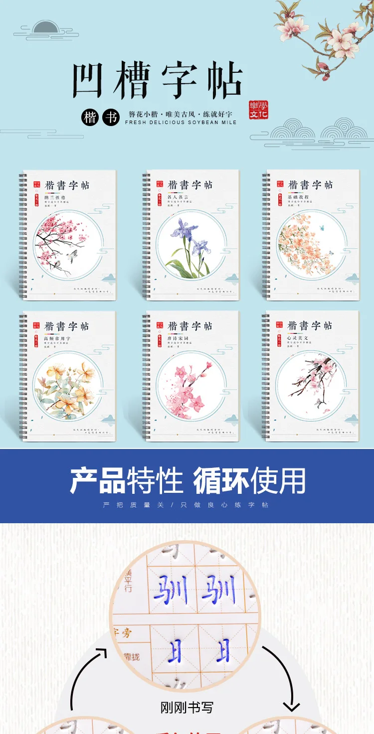 Reutilizáveis 3D Personagens Chineses Copybook para Adultos,