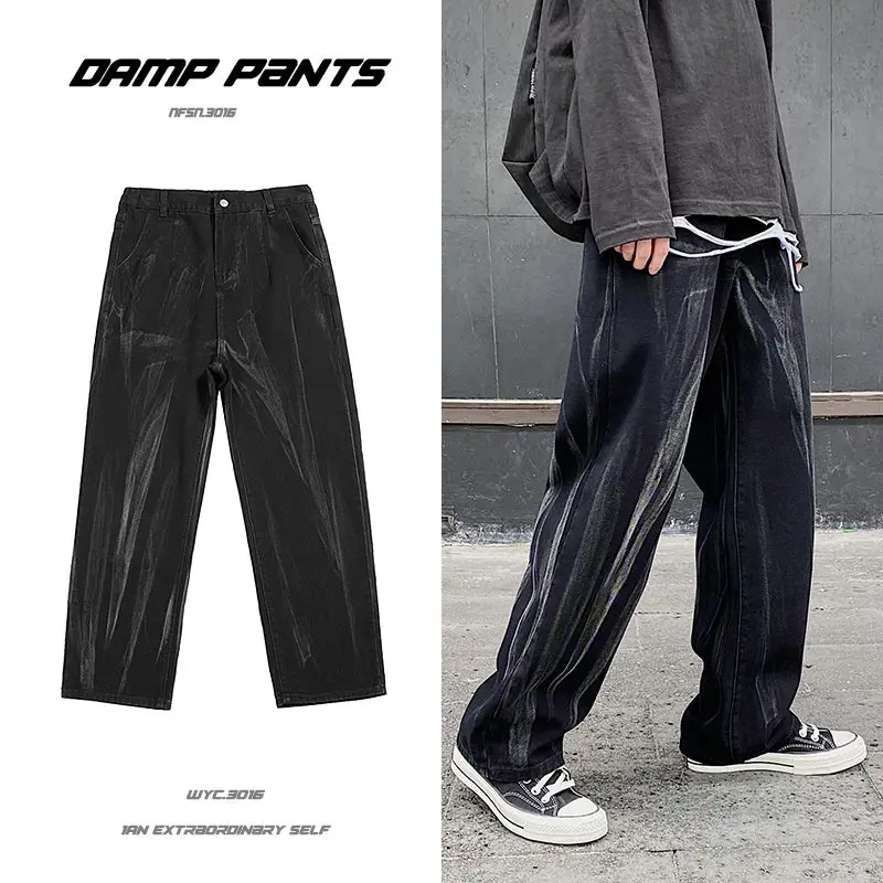 

Tie-dye Jeans Men's Fashion Casual Retro Straight Jeans Men Streetwear Loose Hip-hop Stretch Waist Denim Trousers Mens S-5XL